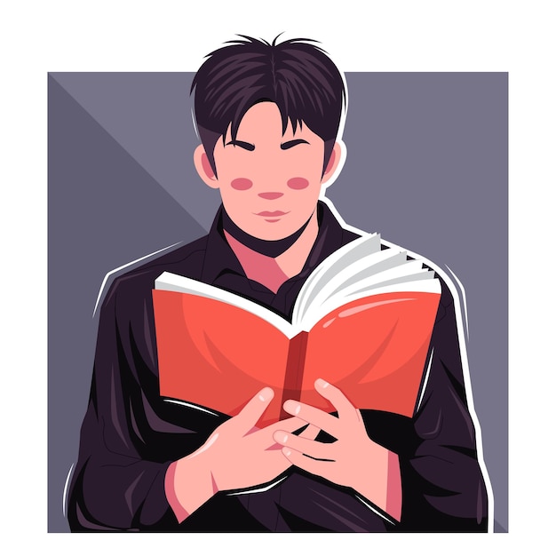 Handsome man reading a book flat vector illustration