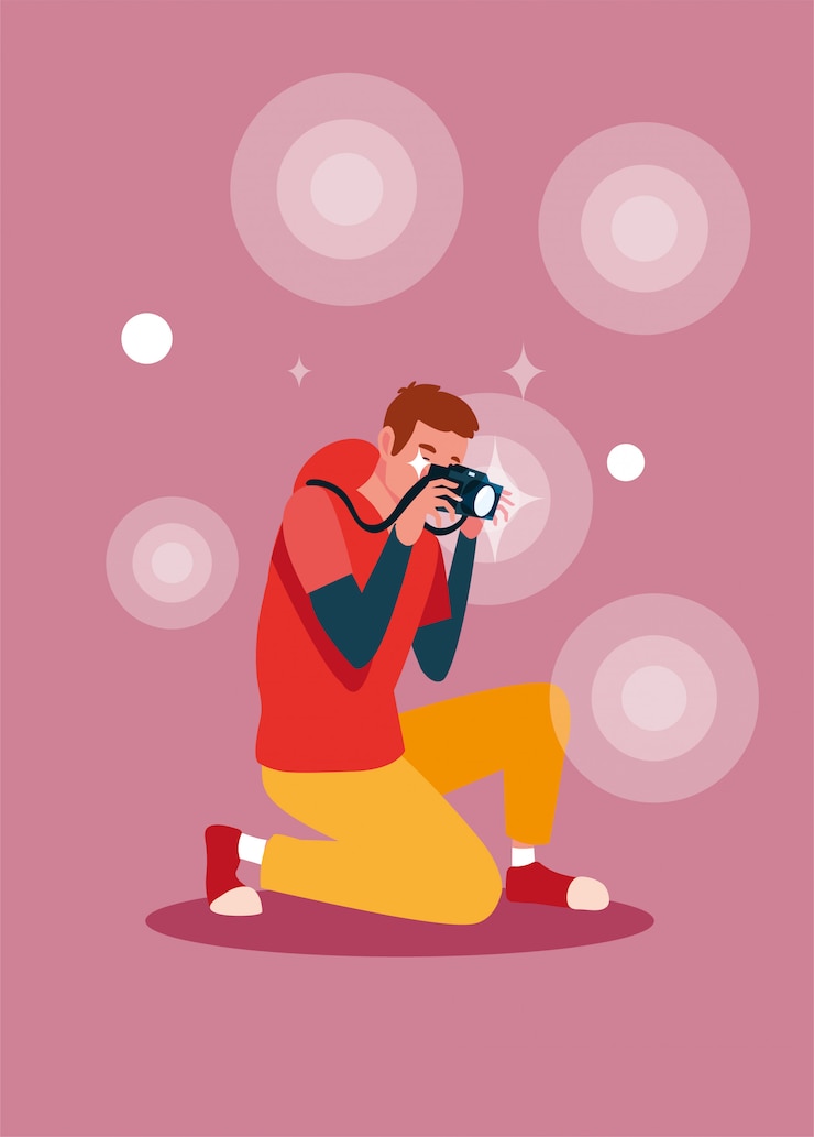 Vector handsome man taking a photo