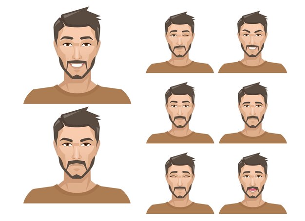 表情の違うハンサムな男がセット。