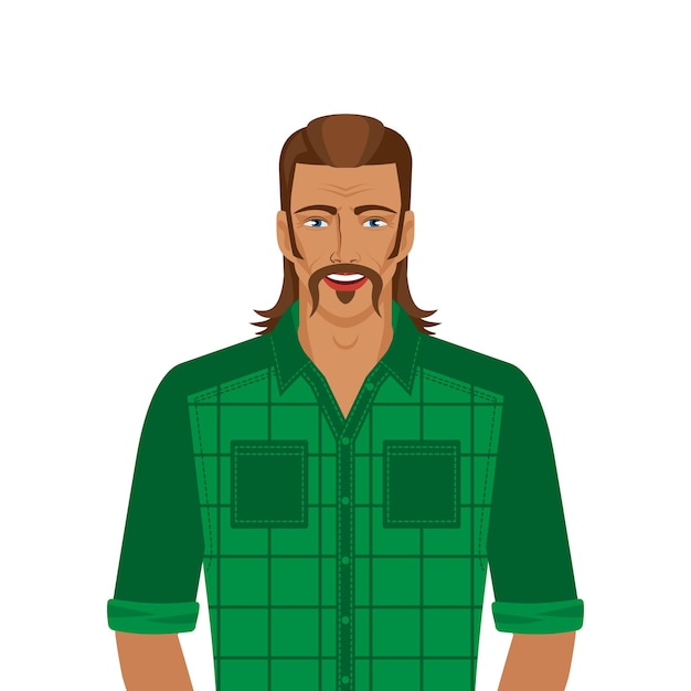 Vector handsome man with mullet hairstyle