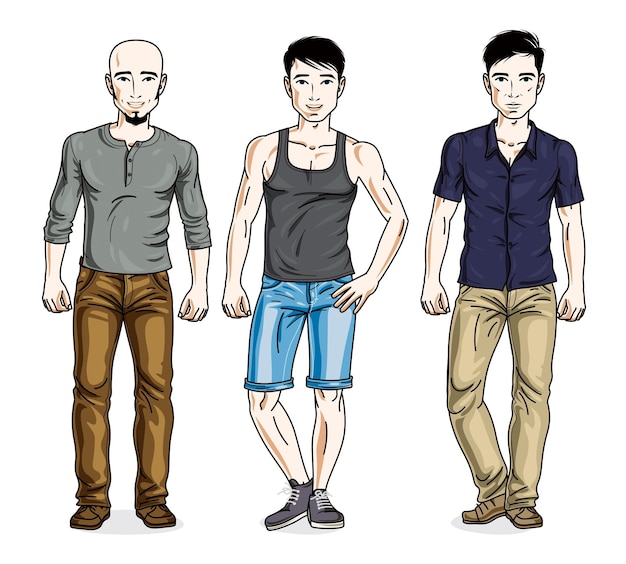 Premium Vector | Handsome men posing in stylish casual clothes. vector ...