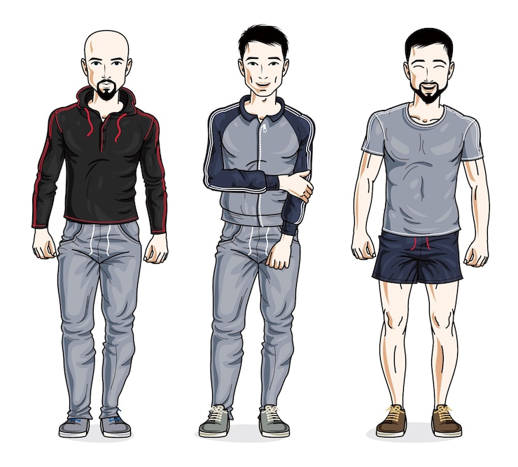 Vector スタイリッシュなスポーツウェア、スポーツマン、フィットネスの人々に立つハンサムな男性。ベクトルの異なる人々 の文字を設定します。