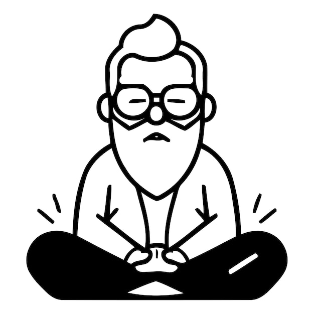 Handsome Old Man Meditating in Lotus Pose Vector Illustration