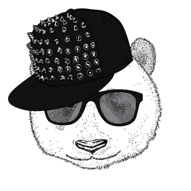 Handsome panda hipster in stylish cap