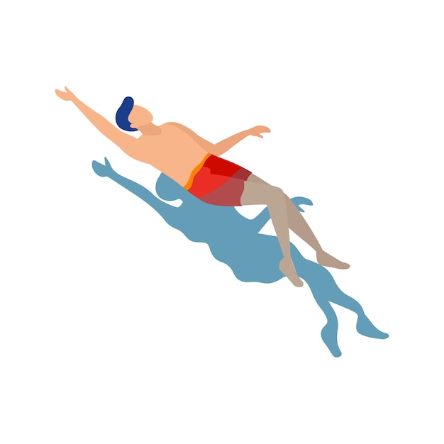Bella persona in costume da bagno che nuota isolata su sfondo bianco uomo felice che galleggia nella piscina o nell'oceano del resort sul mare
