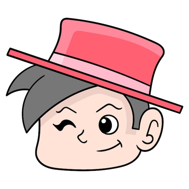 Handsome smiling boy wearing a red hat doodle icon drawing