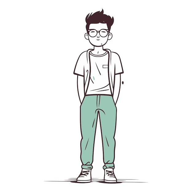 Vector handsome young man in casual clothes and glasses vector illustration