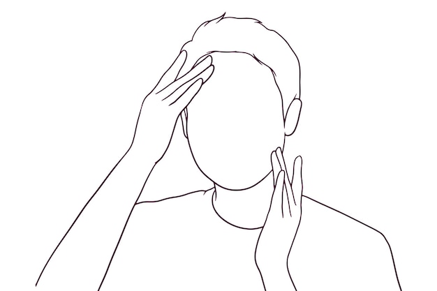 Handsome young man washing his face in a hand drawn vector illustration