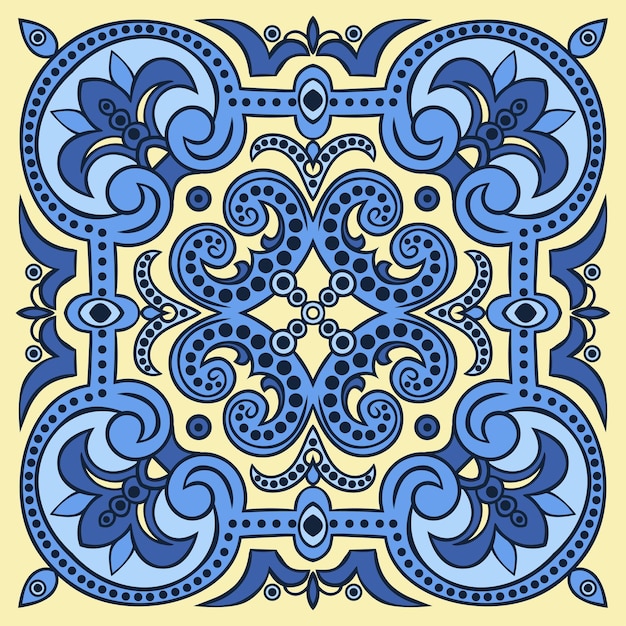 Handtekening tegelpatroon in blauwe en gele kleuren Italiaanse majolica-stijl