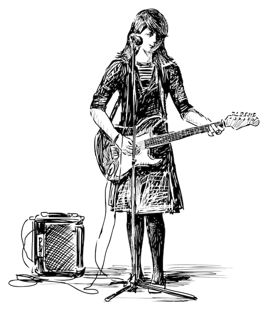 Handtekening van een jong meisje dat elektrische gitaar speelt