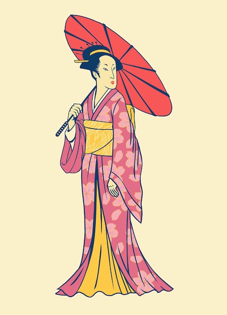 Handtekening van Japanse vrouwen in kimono