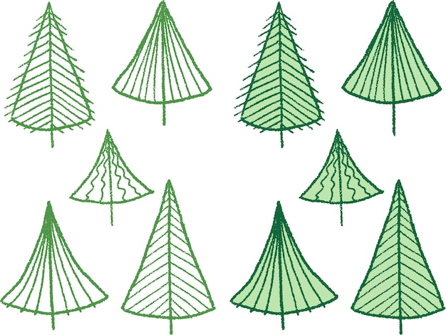 Vector handtekeningen van verschillende abstracte kerstbomen