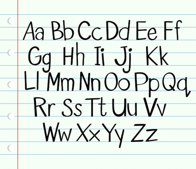 Handwriting english alphabet in upper and lower cases