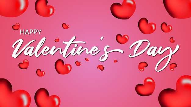 Handwriting happy valentine's day background with realistic 3d heart