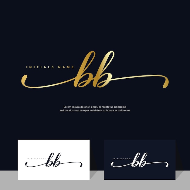 Handwriting Initial of letter BB B feminine and beauty logo design on gold color