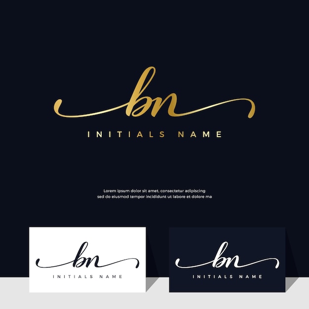 手書き文字 BN BN のイニシャル ゴールドカラーにフェミニンでビューティーなロゴデザイン