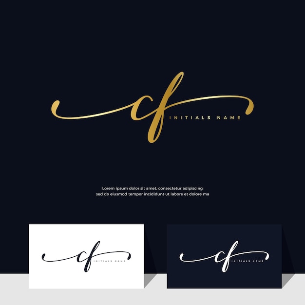 Handwriting Initial of letter CF C F feminine and beauty logo design on gold color