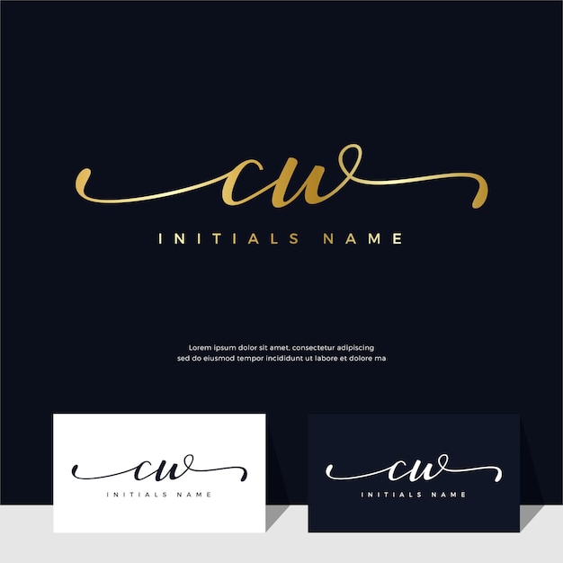 Handwriting Initial of letter CW C W feminine and beauty logo design on gold color