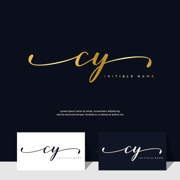 Vector handwriting initial of letter cy c y feminine and beauty logo design on gold color