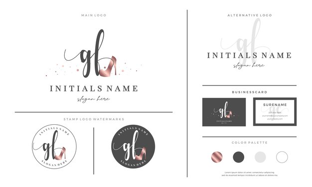 handwriting letter gf g f initial logo for high heel women shoes and female footwear