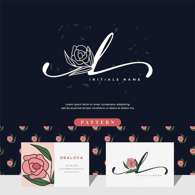 Handwriting letter L logo design with rose