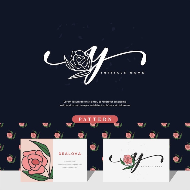 handwriting letter y logo design with rose