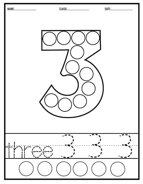 Страницы рукописного ввода для написания чисел с помощью точечных маркеров, рабочий лист для отслеживания чисел для детского сада