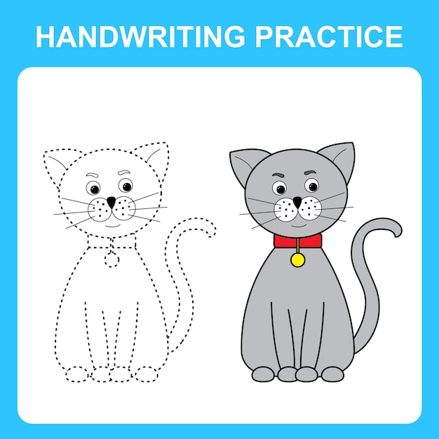 Handwriting practice draw lines and color the cat educational kids game coloring sheet printable worksheet vector illustration