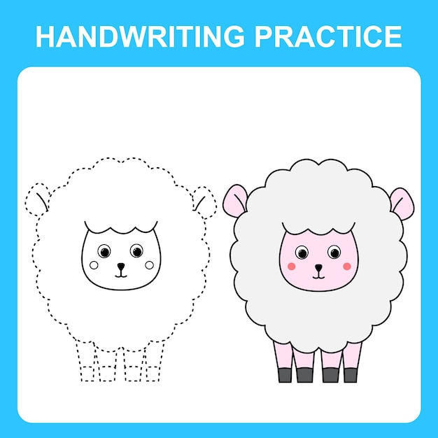 Handwriting practice draw lines and color the sheep educational kids game coloring sheet printable worksheet vector illustration