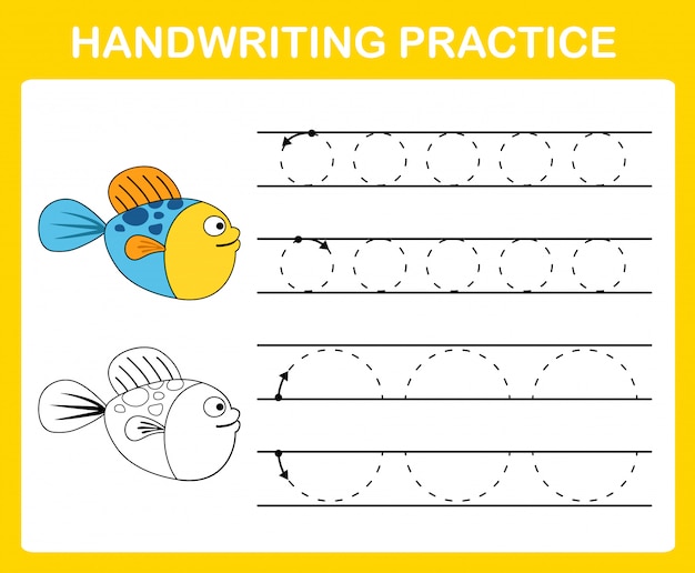 Handwriting practice sheet illustration 