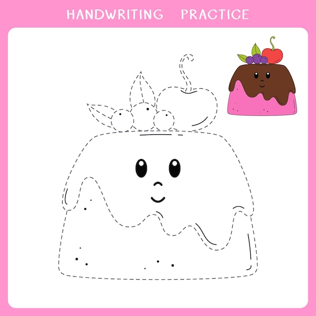 Handwriting practice sheet with cute cupcake