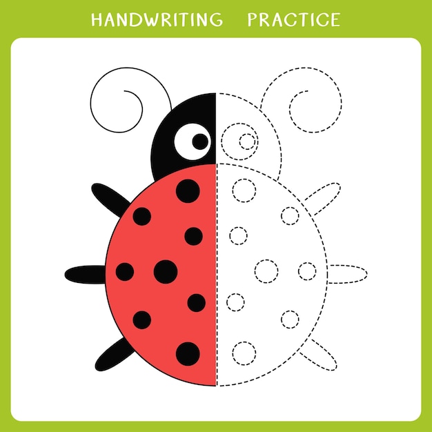 Handwriting practice sheet with cute ladybird