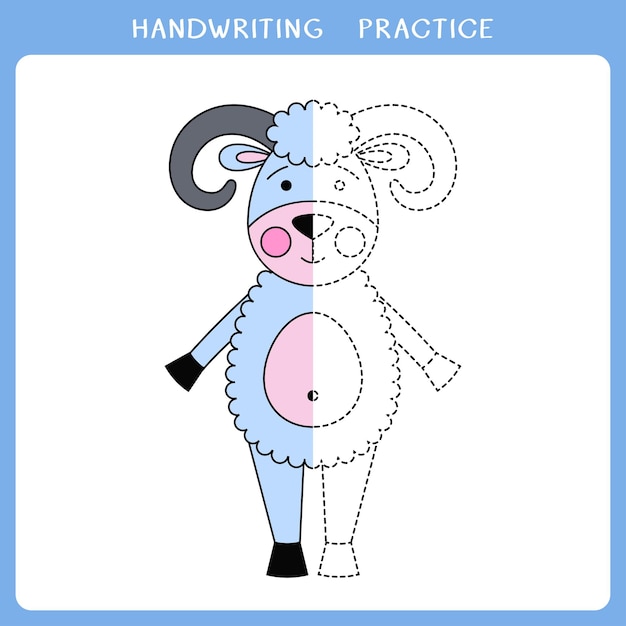 Handwriting practice sheet with cute ovis for kids