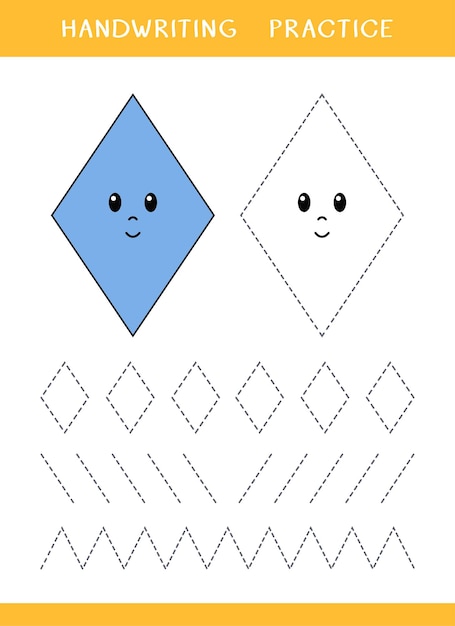 Лист практики почерка с ромбовидными линиями и зигзагом