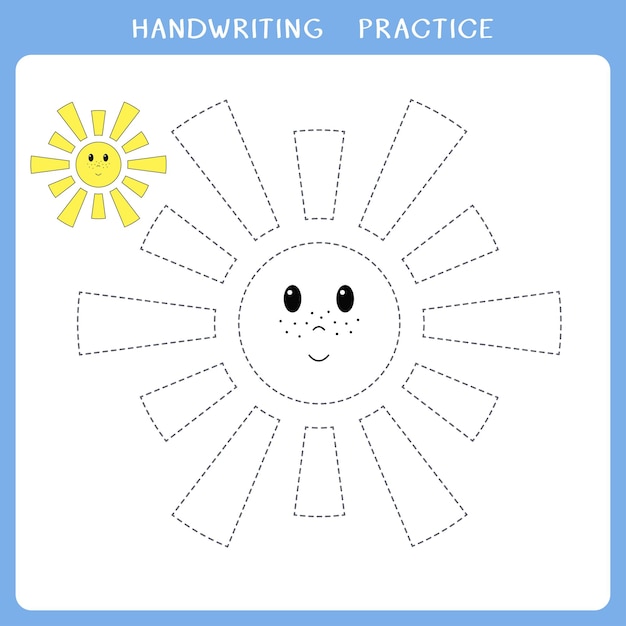 Handwriting practice sheet with sun for kids