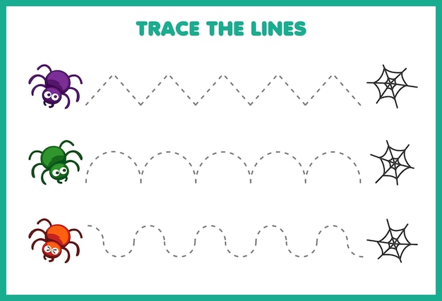 Вектор Практика почерка проследите линии симпатичные пауки