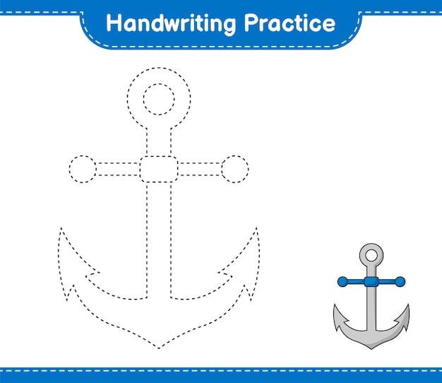 필기 연습 앵커 교육 어린이 게임 인쇄용 워크 시트 벡터 일러스트 레이 션의 추적 라인