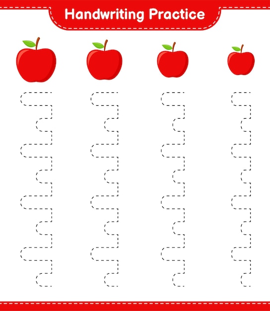 Pratica di scrittura a mano. tracciare le linee di apple. gioco educativo per bambini, foglio di lavoro stampabile