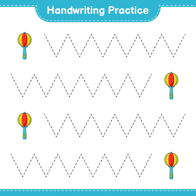 Premium Vector  Handwriting practice tracing lines of baby rattle  educational children game printable worksheet