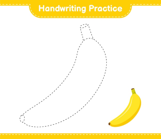 Handwriting practice. Tracing lines of Banana. Educational children game, printable worksheet 