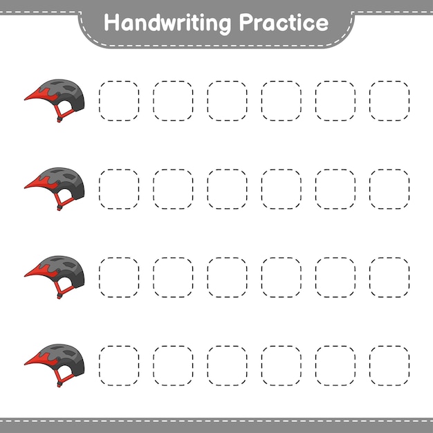 필기 연습 자전거 헬멧 교육 어린이 게임 인쇄용 워크 시트 벡터 일러스트 레이 션의 추적 라인