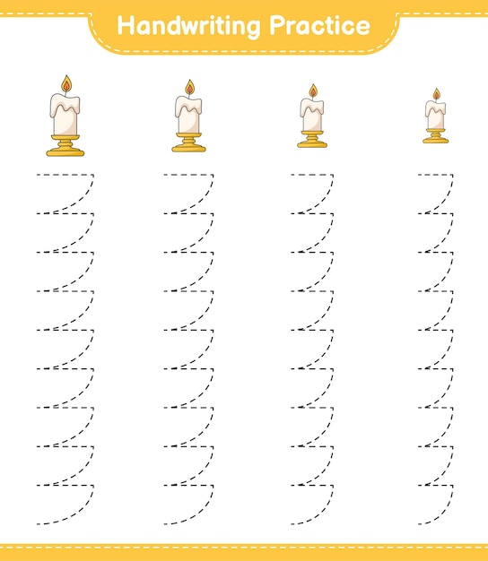 Handwriting practice Tracing lines of Candle Educational children game printable worksheet