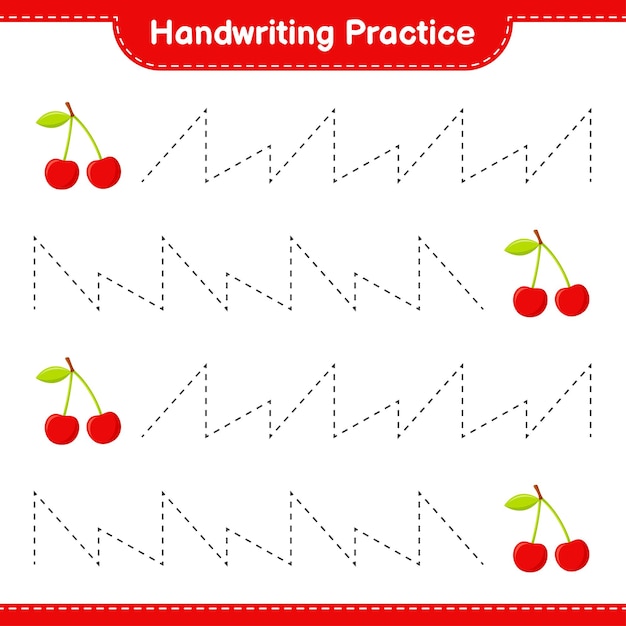 Handwriting practice. tracing lines of cherry. educational children game, printable worksheet