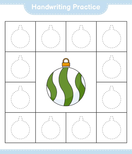 필기 연습 크리스마스 공 교육용 어린이 게임 인쇄용 워크 시트의 추적 라인