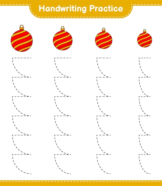 Handwriting practice Tracing lines of Christmas Ball Educational children game printable worksheet