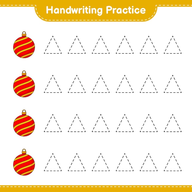 Handwriting practice tracing lines of christmas ball educational children game printable worksheet