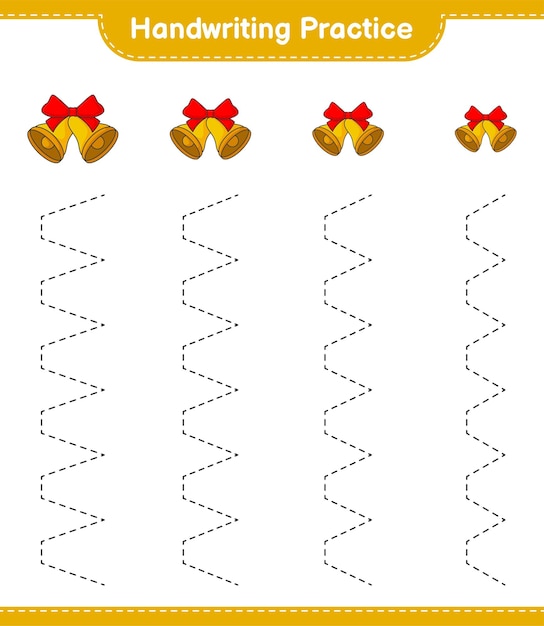 Pratica di scrittura a mano tracciare le linee della campana di natale gioco educativo per bambini foglio di lavoro stampabile illustrazione vettoriale