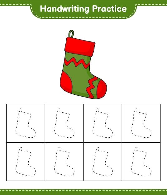 Handwriting practice Tracing lines of Christmas Sock Educational children game printable worksheet vector illustration