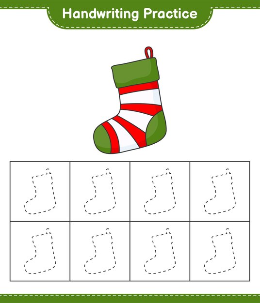 Handwriting practice Tracing lines of Christmas Sock Educational children game printable worksheet vector illustration