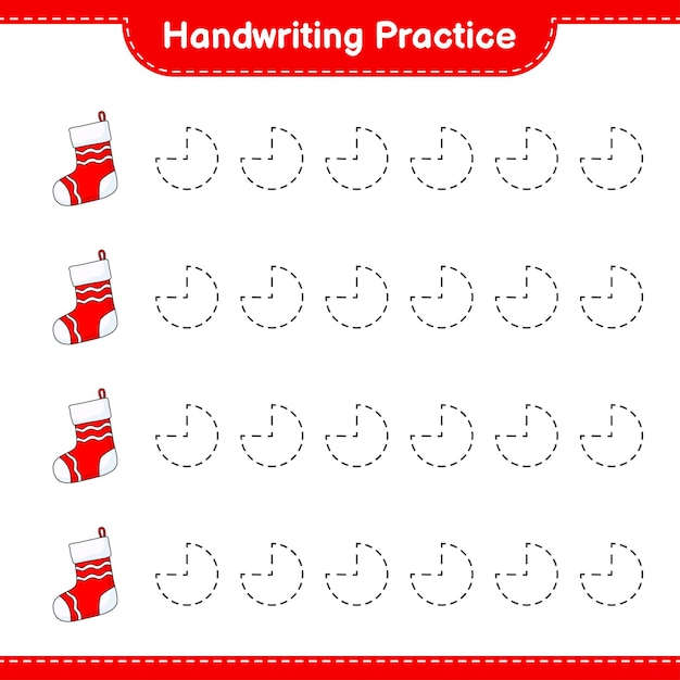 필기 연습 크리스마스 양말 교육 어린이 게임 인쇄용 워크 시트 벡터 일러스트 레이 션의 추적 라인